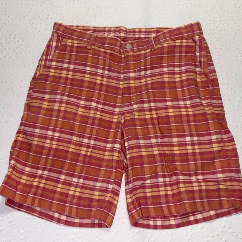 Bills Khakis Pink Orange Plaid Mens Shorts Waist 35 Made In USA